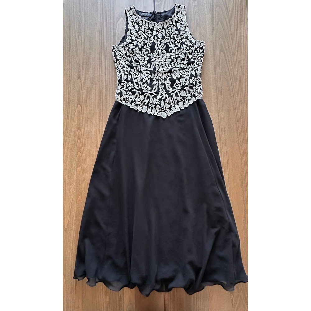 JKARA New York Vintage Hand Beaded Black White Formal Midi Dress 2187 Size 10